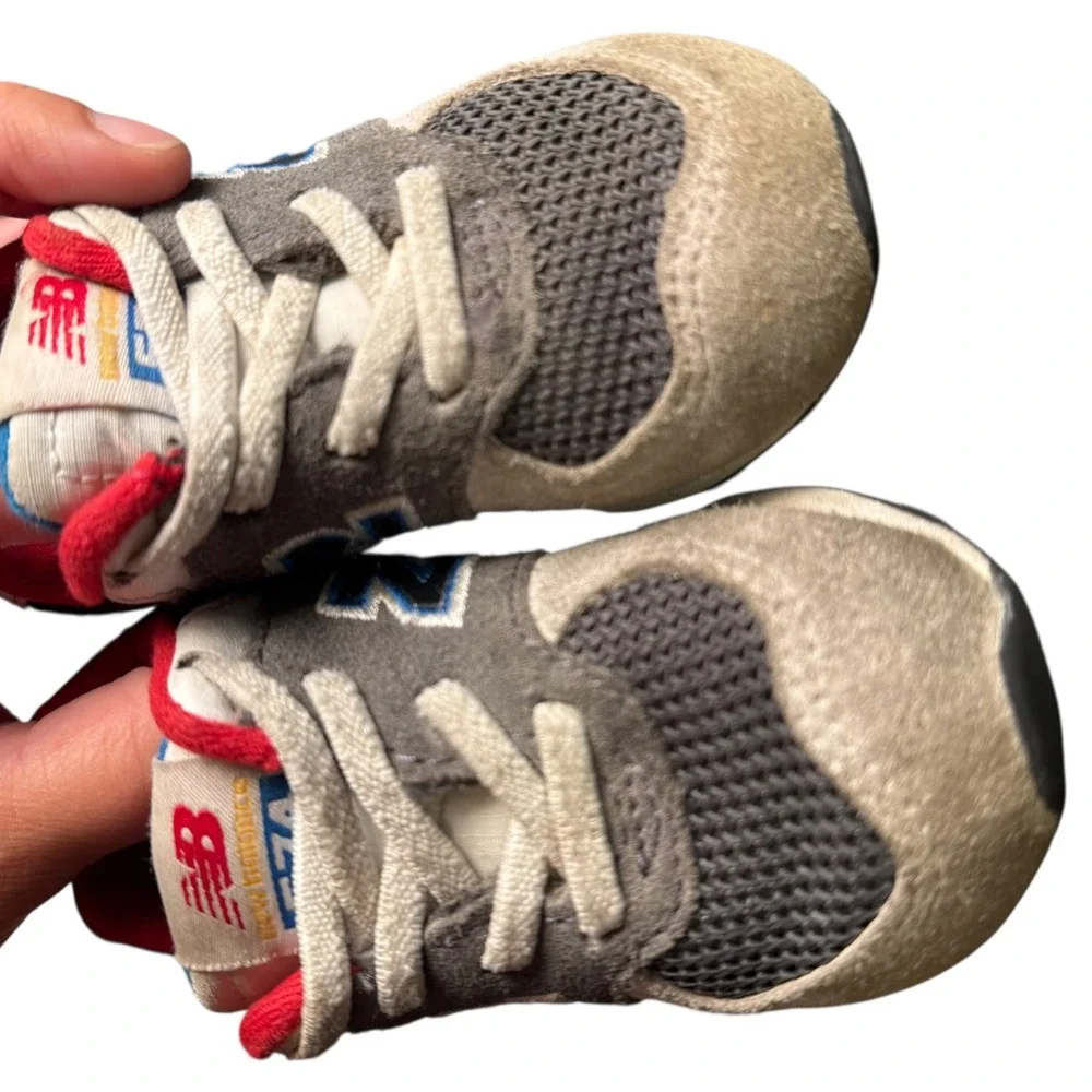 New Balance 574 Bungee Lace Sneakers Toddler Grey Blue Red Accent‎ Shoes